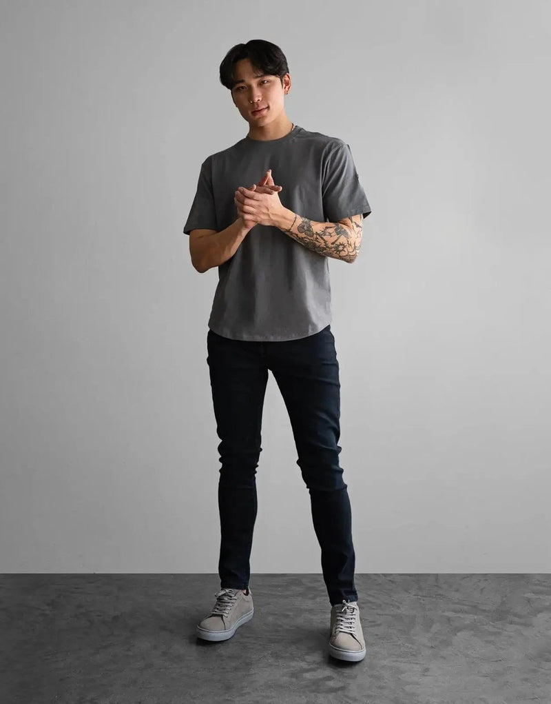 Fade Still Grey Men's Crew Neck T-Shirt – Premium Cotton Elastane Blend