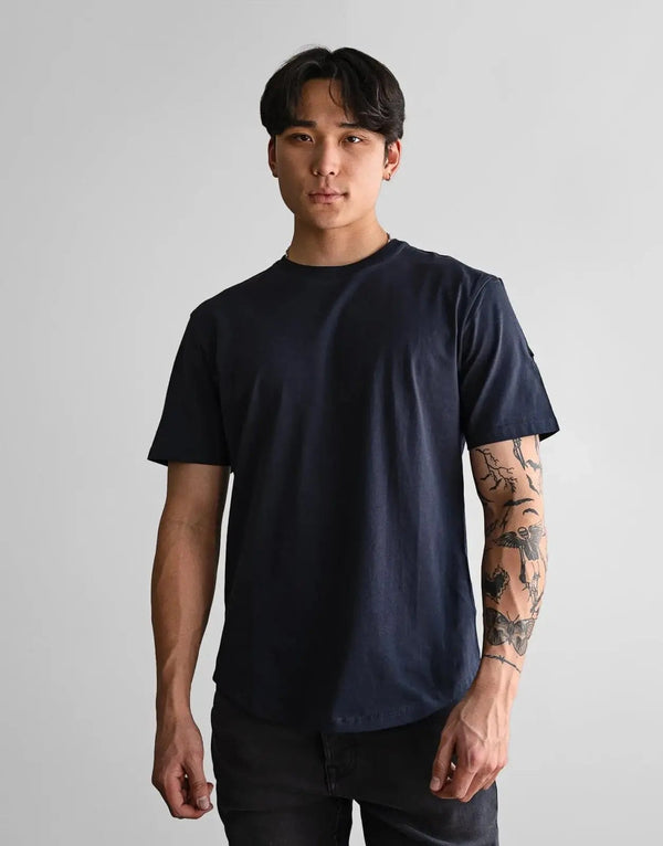 Men's Slim Fit Navy T-Shirt: Premium Cotton Elastane with Curved Hem