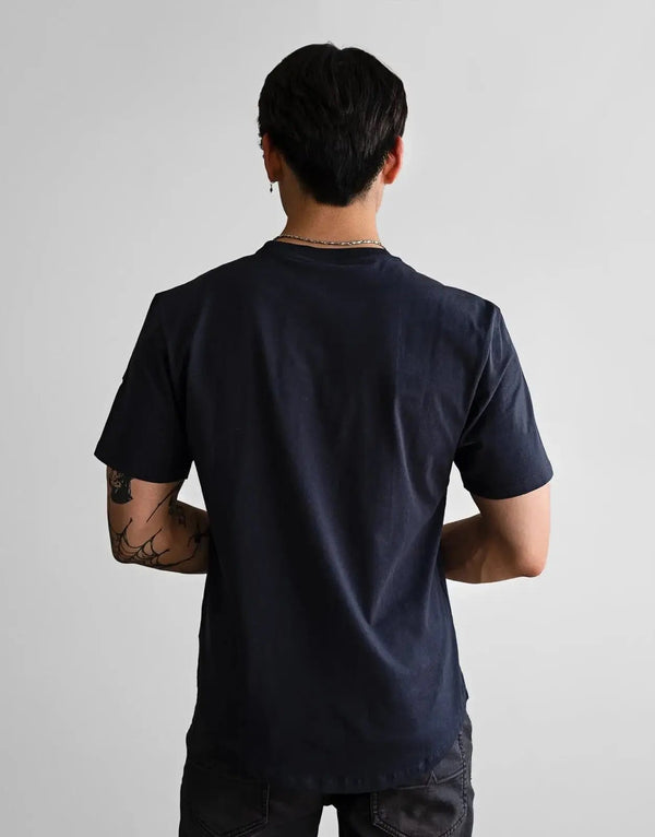 Men's Slim Fit Navy T-Shirt: Premium Cotton Elastane with Curved Hem