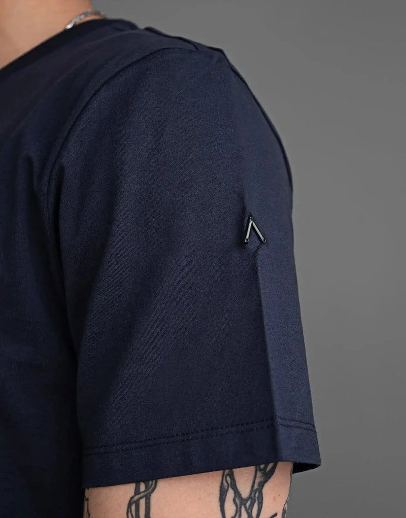 Men's Slim Fit Navy T-Shirt: Premium Cotton Elastane with Curved Hem