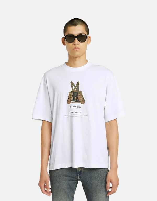 G-Star RAW Archive Print Boxy White Strap T-Shirt: Iconic Men's Cotton Tee