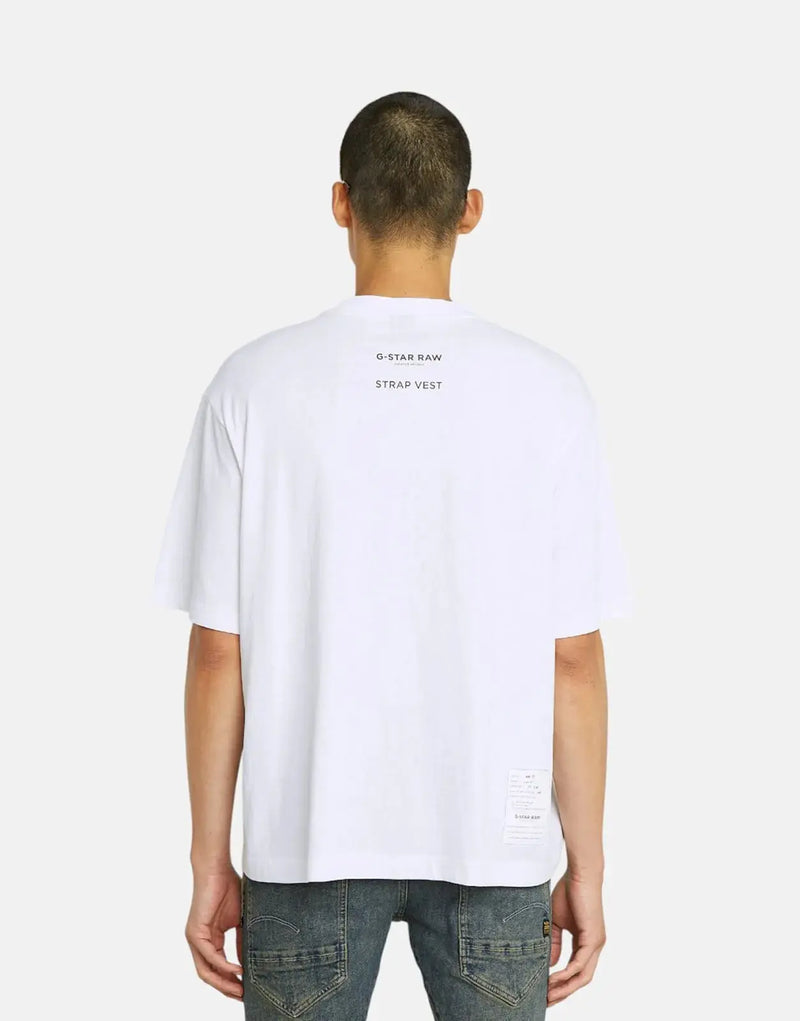 G-Star RAW Archive Print Boxy White Strap T-Shirt: Iconic Men's Cotton Tee