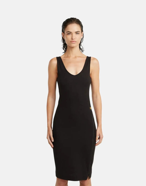 G-Star RAW Women's Asymmetric Zip Black Organic Cotton Slim Fit Midi Dress