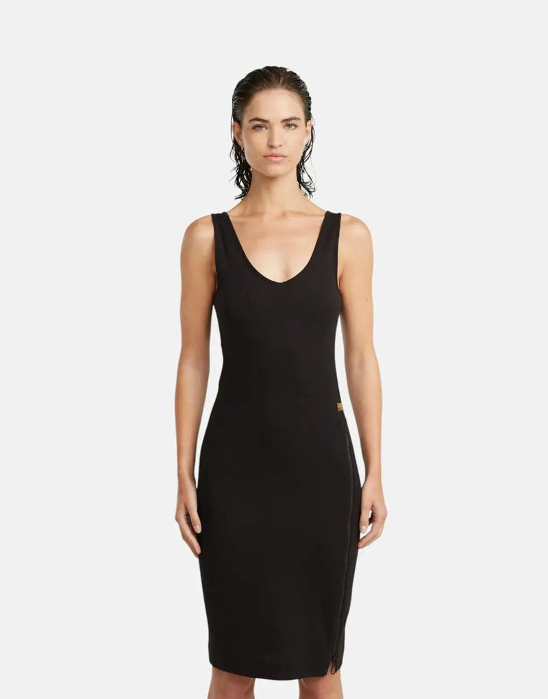 G-Star RAW Women's Asymmetric Zip Black Organic Cotton Slim Fit Midi Dress