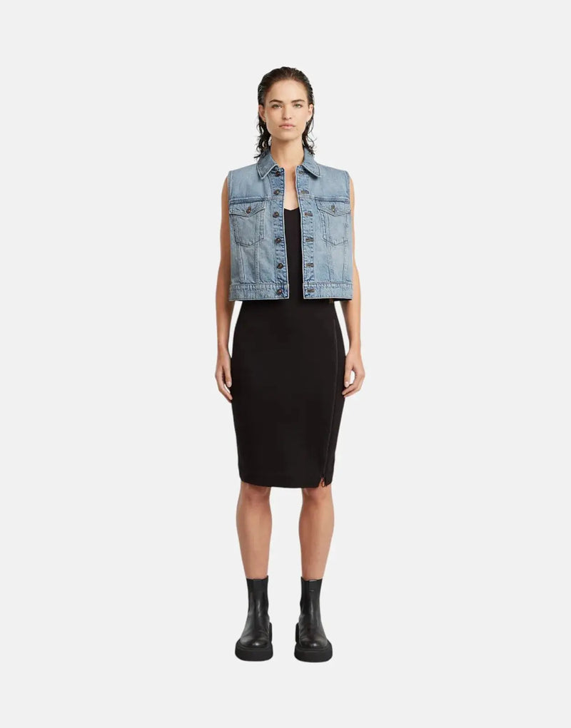 G-Star RAW Women's Asymmetric Zip Black Organic Cotton Slim Fit Midi Dress