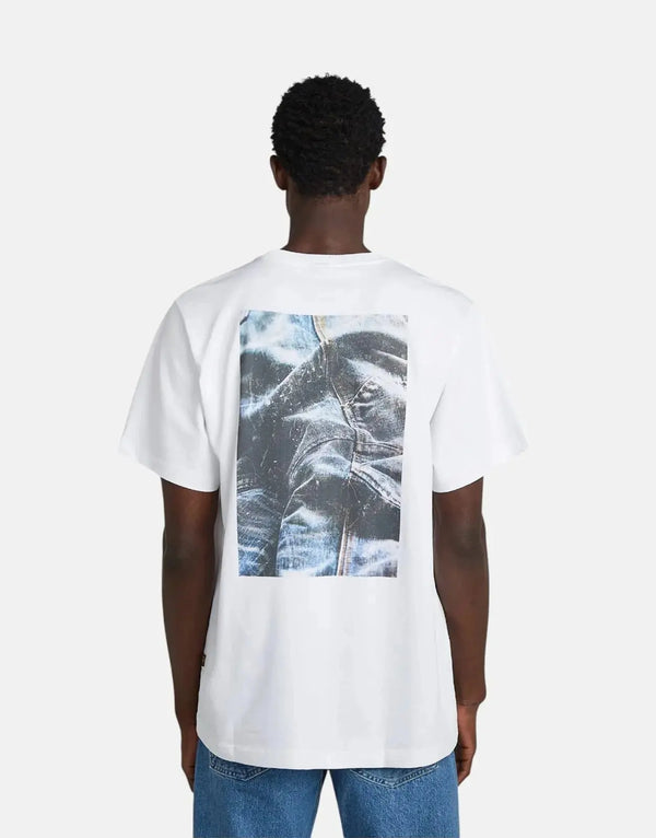 G-Star RAW Men's Loose Fit Organic Cotton White T-Shirt with Unique Back Photo Print