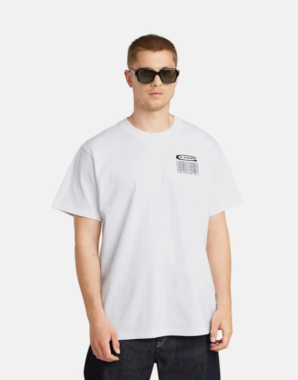 G-Star RAW Men's Barcode Back Loose Organic Cotton White Graphic Print T-Shirt