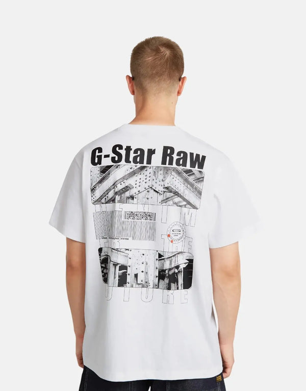 G-Star RAW Men's Barcode Back Loose Organic Cotton White Graphic Print T-Shirt