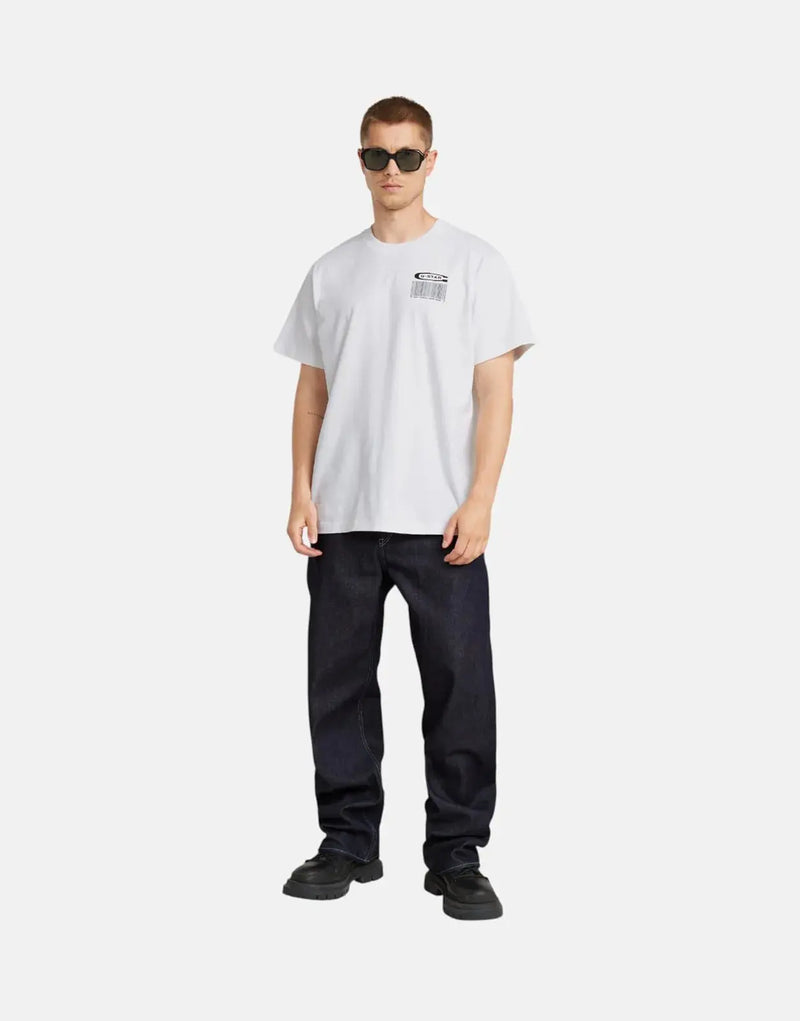 G-Star RAW Men's Barcode Back Loose Organic Cotton White Graphic Print T-Shirt