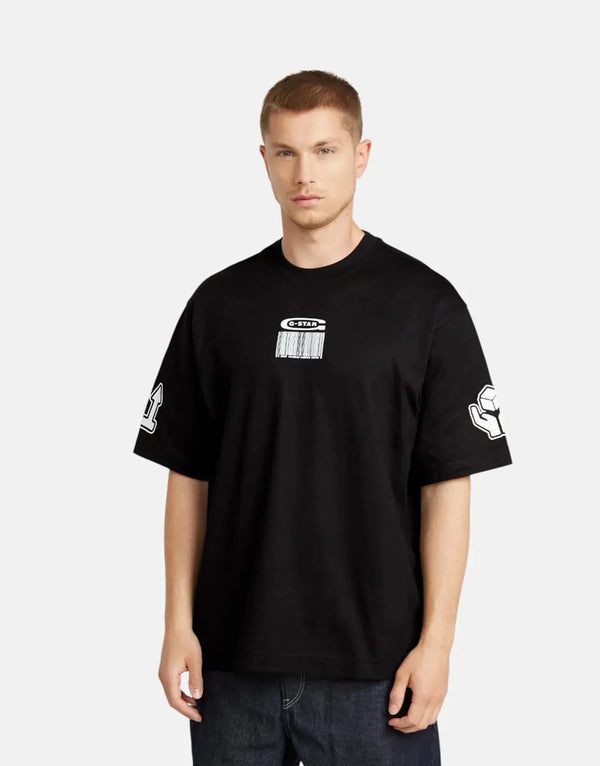 G-Star RAW Men's Barcode Boxy T-Shirt: Organic Cotton, Oversized Fit, Black