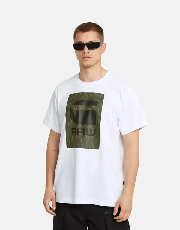 G-Star RAW Burger Box Rain Loose Fit Organic Cotton White Graphic Tee