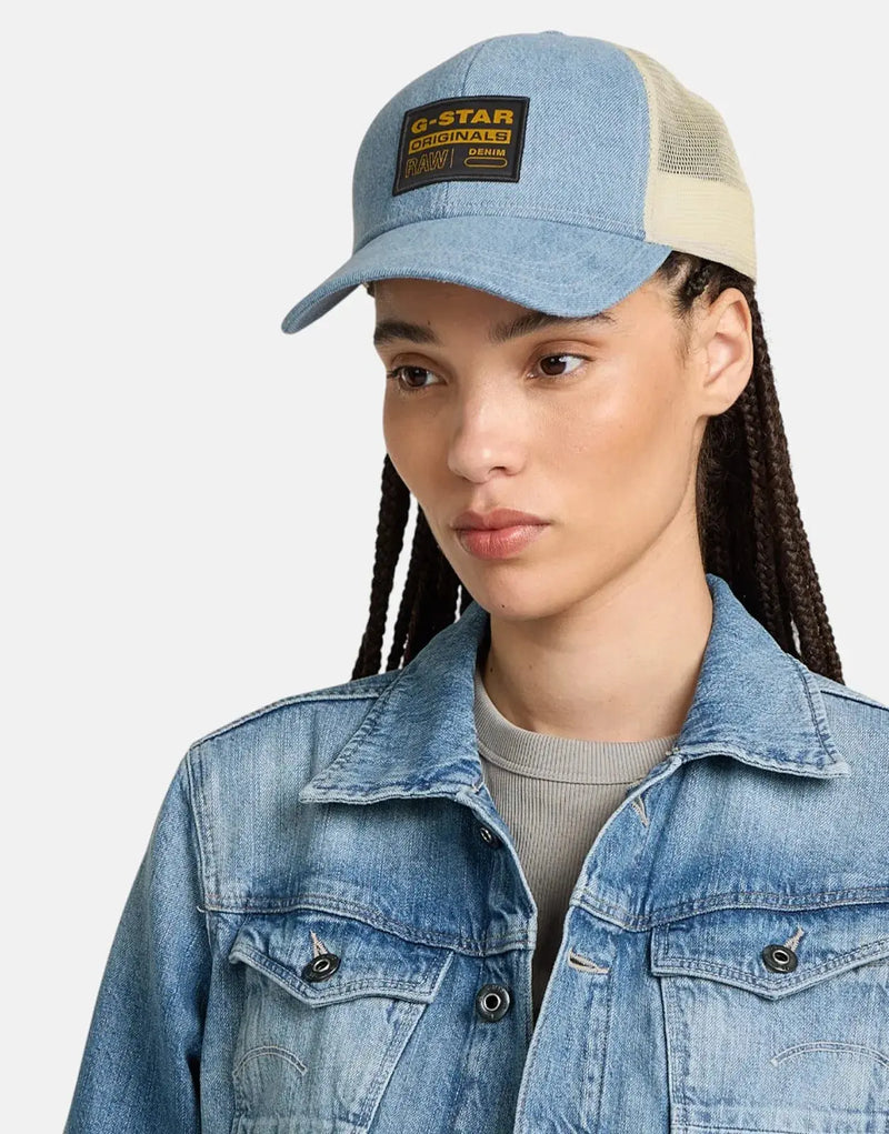 G-Star RAW Premium Denim Embroidered Baseball Trucker Cap - Faded Blue Mist