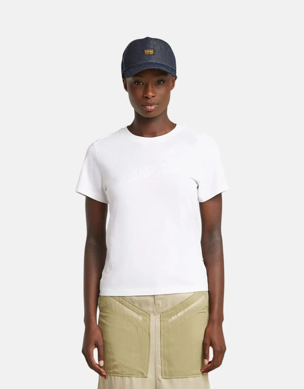 G-Star RAW Embroidered Logo White Organic Cotton T-Shirt for Casual Comfort