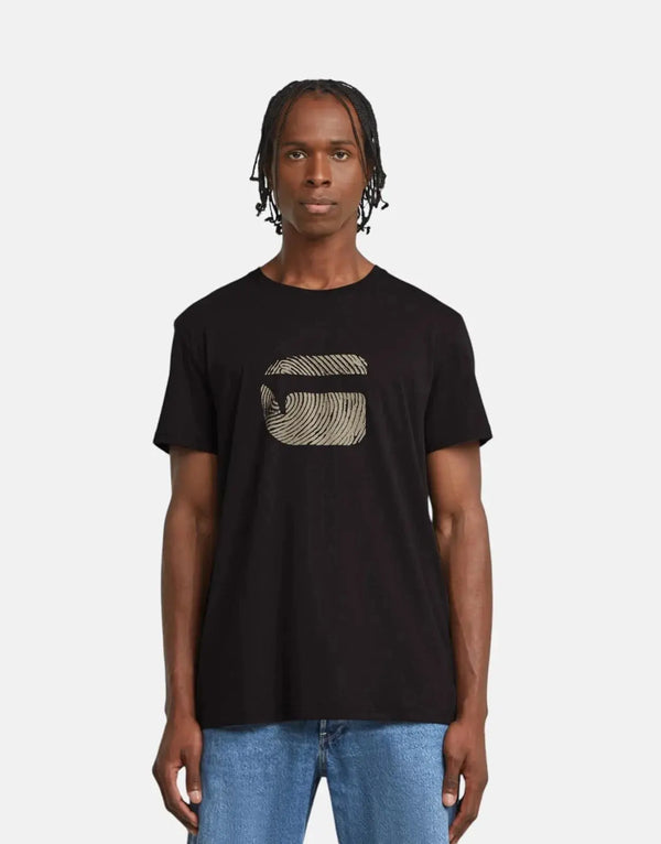 G-Star RAW Men's Organic Cotton Black T-Shirt with Unique Fingerprint Burger Print