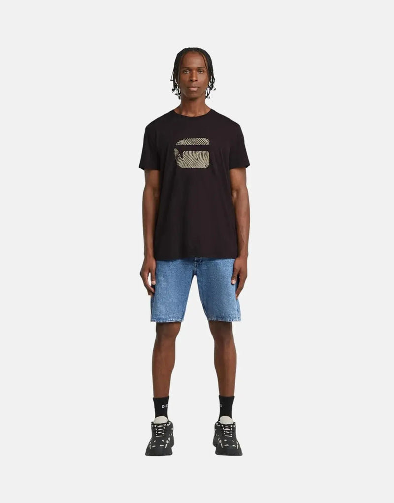 G-Star RAW Men's Organic Cotton Black T-Shirt with Unique Fingerprint Burger Print