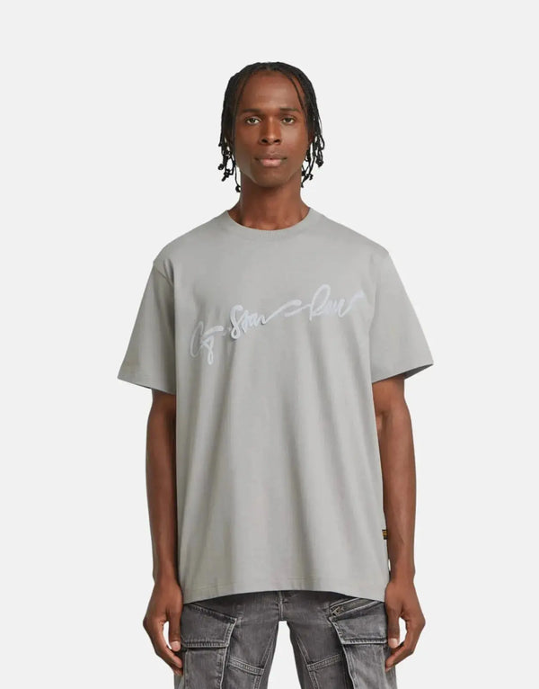G-Star RAW Flock G-Script Grey Alloy Loose Fit Organic Cotton T-Shirt