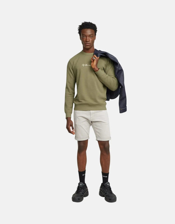 G-Star RAW Men's Organic Cotton G-Script Logo Ensis Green Crewneck Sweatshirt