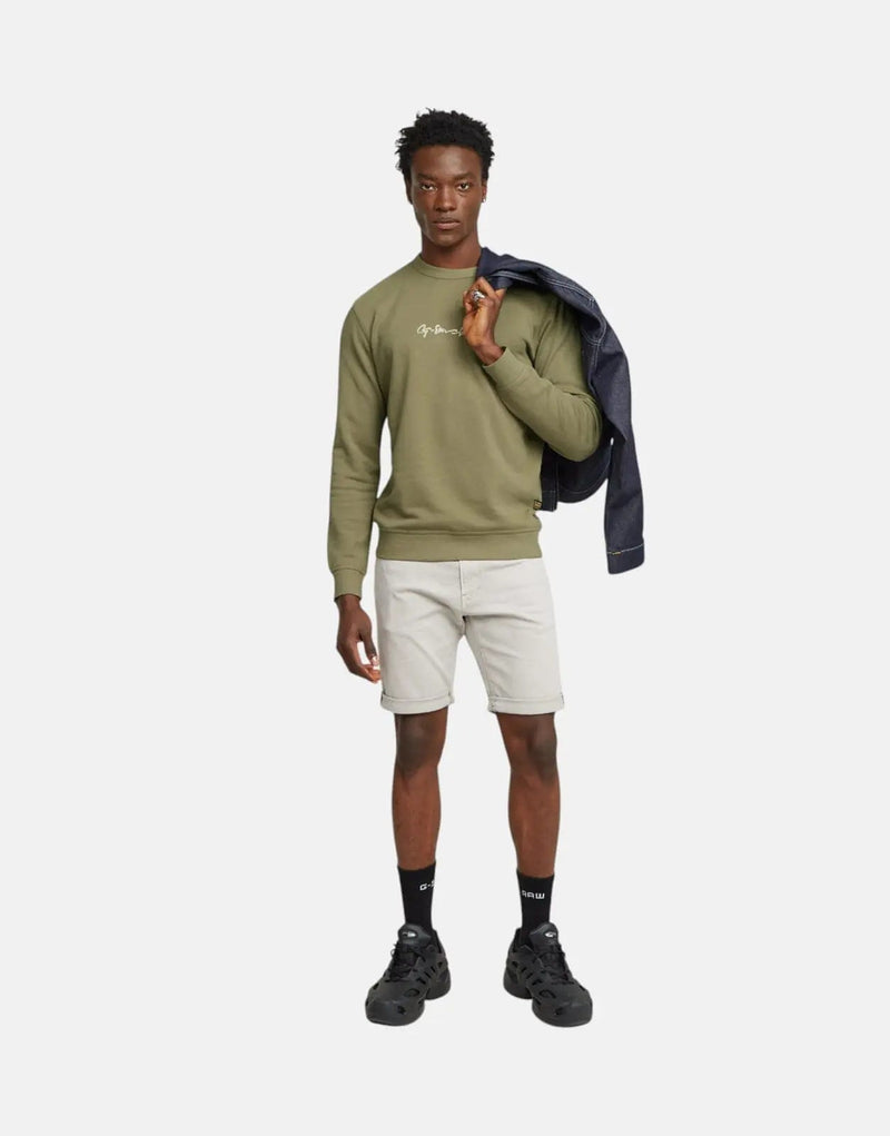 G-Star RAW Men's Organic Cotton G-Script Logo Ensis Green Crewneck Sweatshirt