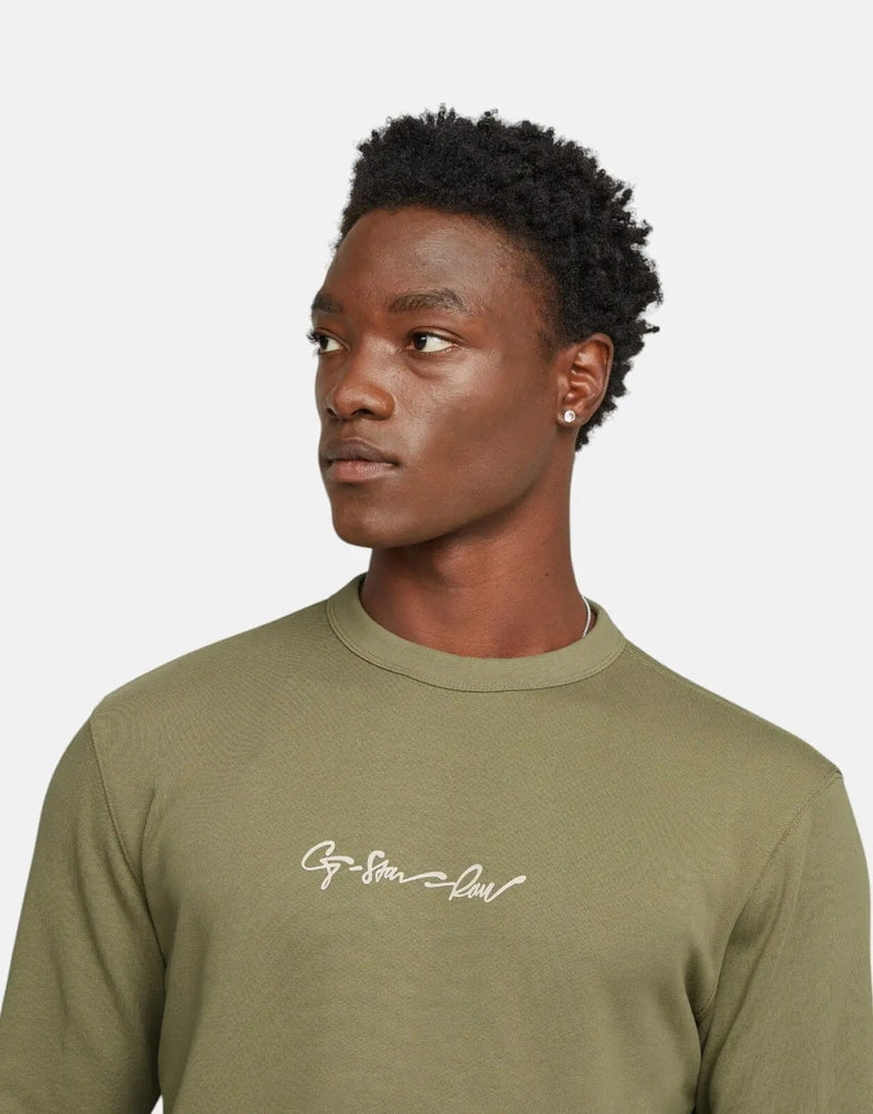 G-Star RAW Men's Organic Cotton G-Script Logo Ensis Green Crewneck Sweatshirt