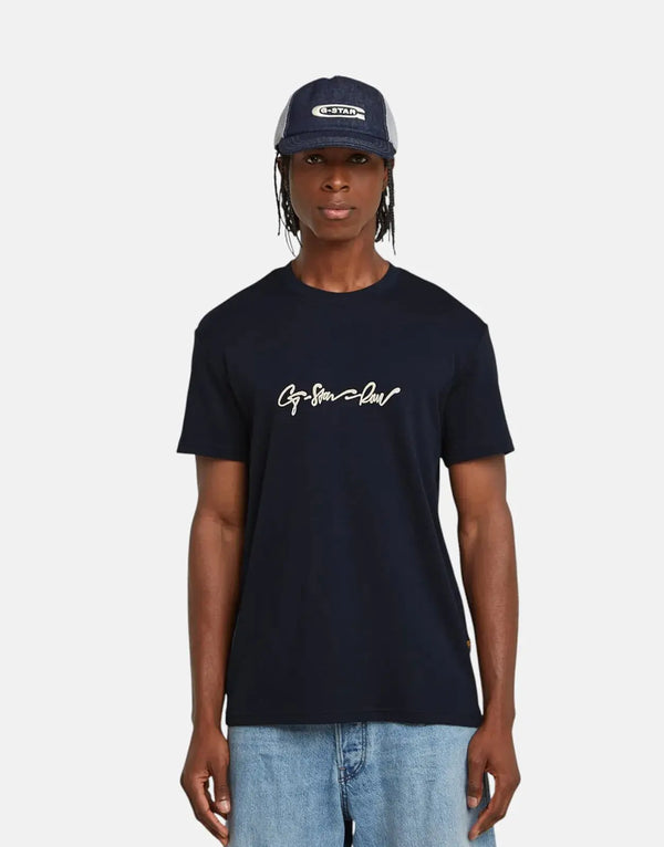 G-Star RAW Men's G-Script Salute Logo Black Cotton Casual Tee Shirt