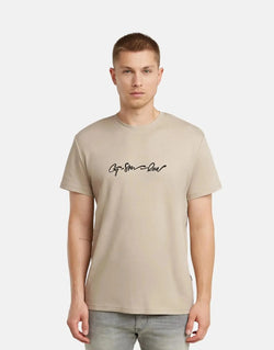 G-Star RAW Men's G-Script Organic Cotton Dark Brick T-Shirt with Graphic Print