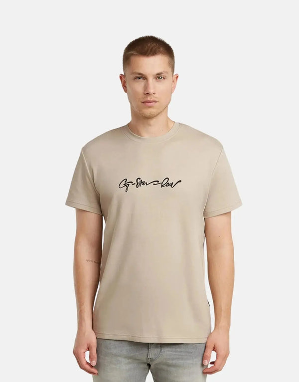 G-Star RAW Men's G-Script Organic Cotton Dark Brick T-Shirt with Graphic Print