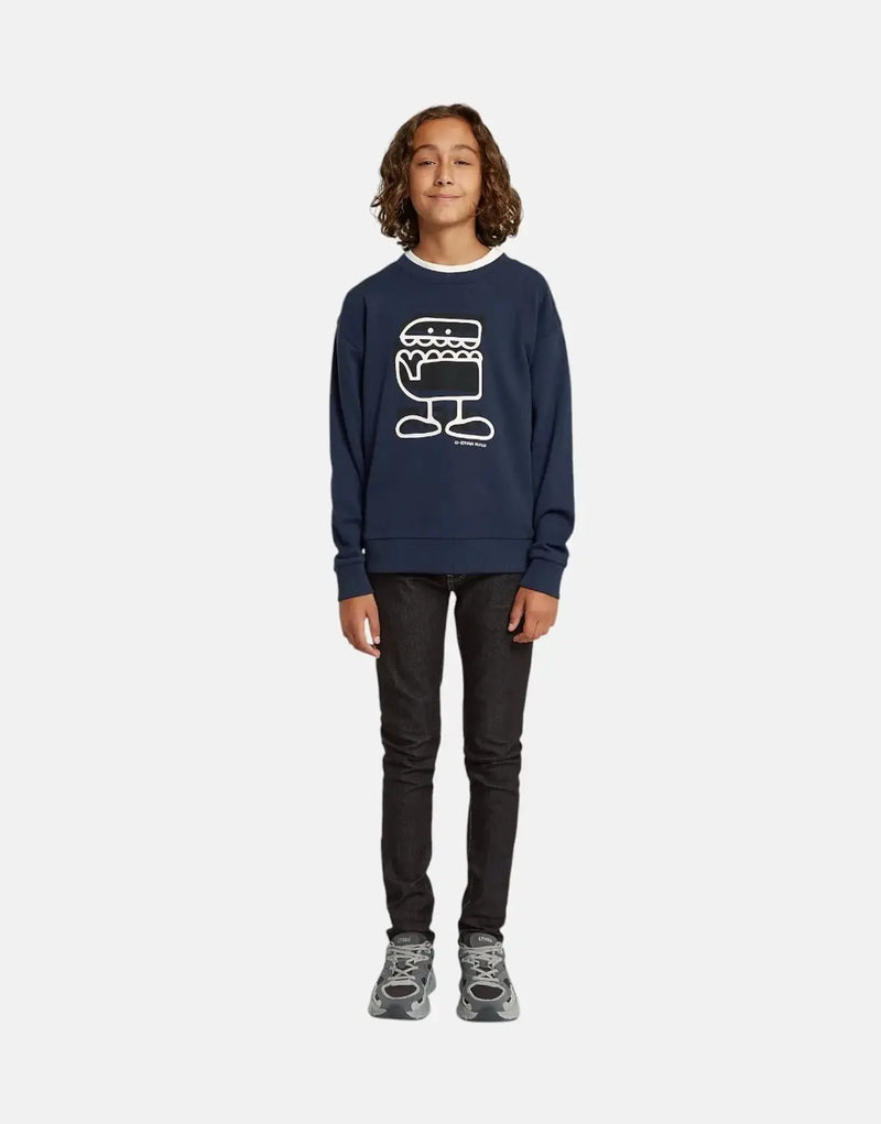 G-Star RAW Kids Comic Sartho Blue Organic Cotton Loose Sweater - Playful Graphic Design