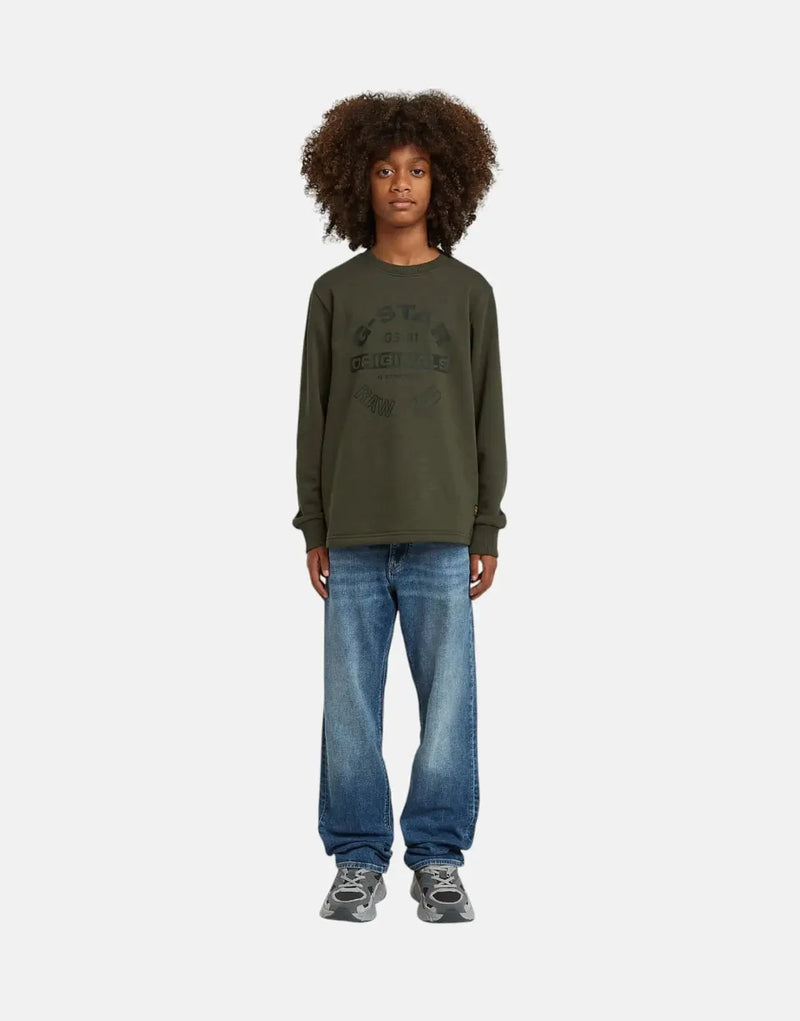 G-Star RAW Kids Unbrushed Crewneck Sweatshirt with Graphic Print for Boys