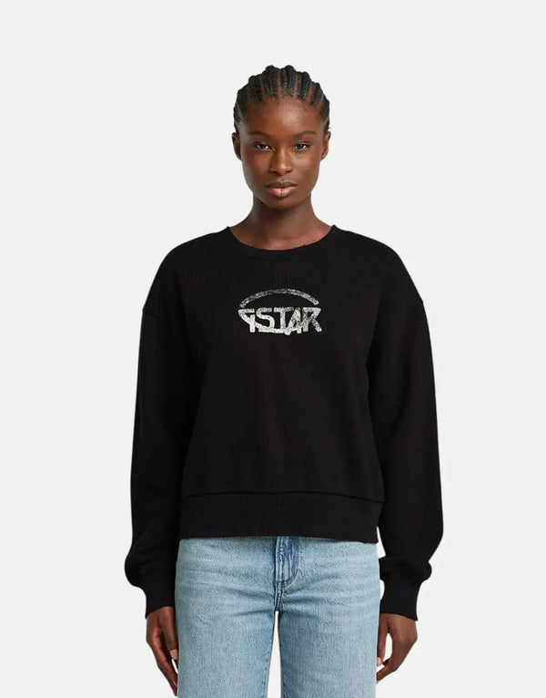G-Star RAW Logo Loose Black Sweatshirt: Organic Cotton, Comfort Fit, Terry Knit
