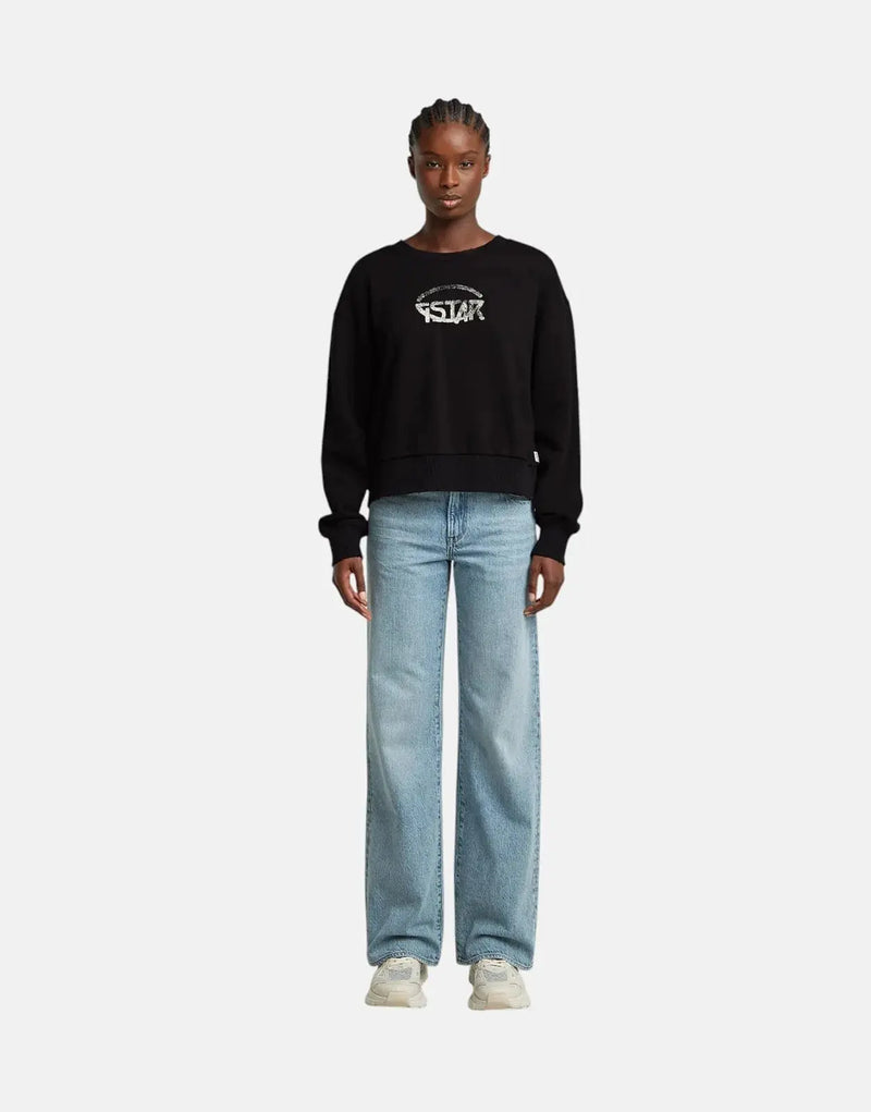 G-Star RAW Logo Loose Black Sweatshirt: Organic Cotton, Comfort Fit, Terry Knit