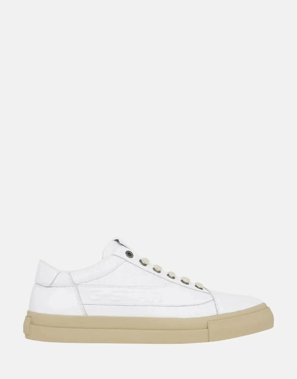 G-Star RAW Loom Lea White Leather Sneakers: Sleek Low-Cut, Durable Rubber Sole