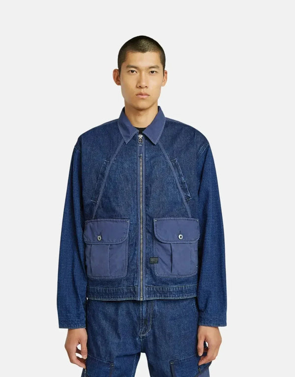 G-Star RAW Men's Faded Indigo Mixed Coach Zip Jacket Durable Denim