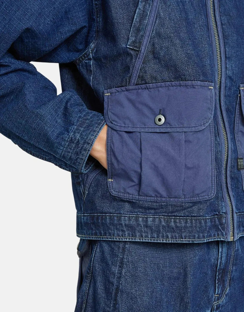 G-Star RAW Men's Faded Indigo Mixed Coach Zip Jacket Durable Denim