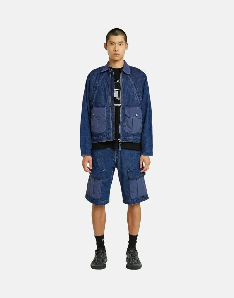 G-Star RAW Men's Faded Indigo Mixed Coach Zip Jacket Durable Denim