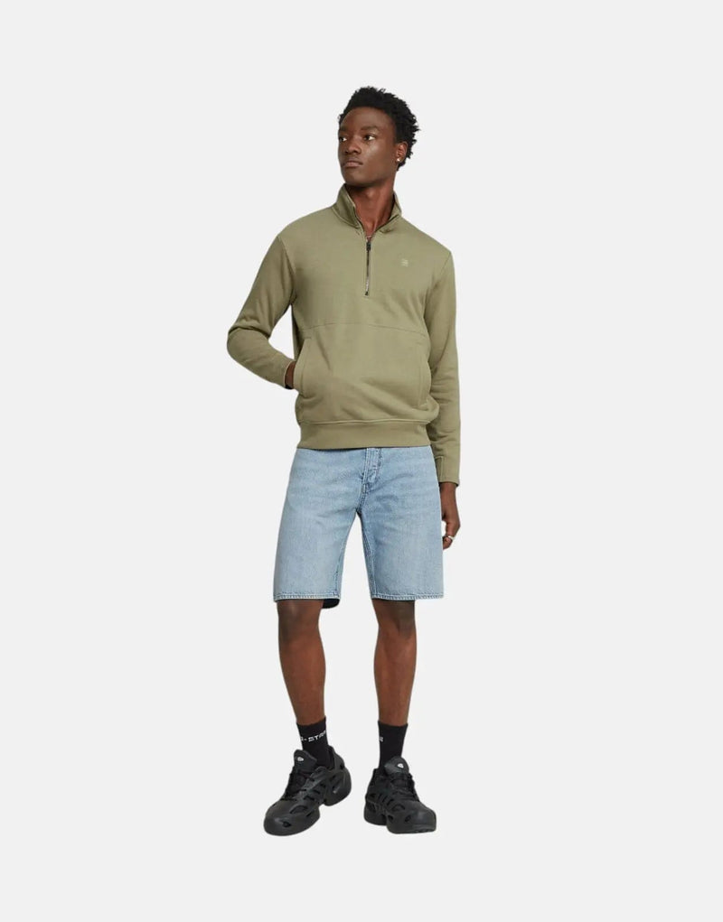 G-Star RAW Nifous Men's Half-Zip Ensis Green Organic Cotton Terry Loop Sweatshirt