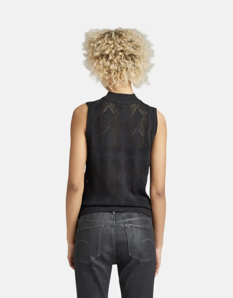 G-Star RAW Women's Pointelle Mock Knitted Caviar Sweater Sleeveless Top