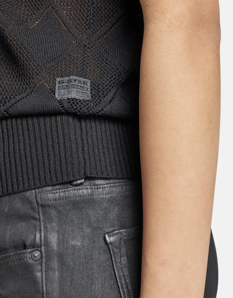 G-Star RAW Women's Pointelle Mock Knitted Caviar Sweater Sleeveless Top