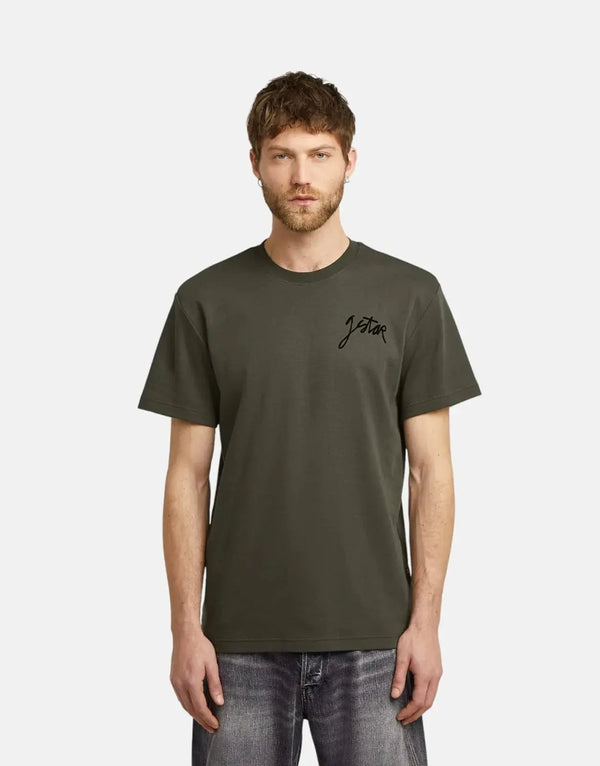 G-Star RAW Men's Script Asfalt Organic Cotton T-Shirt Regular Fit Comfort