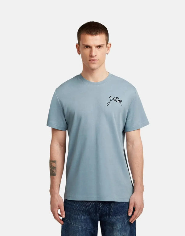 Men's G-Star RAW Script Ash Blue Organic Cotton Regular Fit T-Shirt