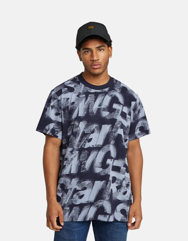 G-Star RAW Men's Sprayed Letters Loose Fit Organic Cotton Graphic T-Shirt Osaka Blue