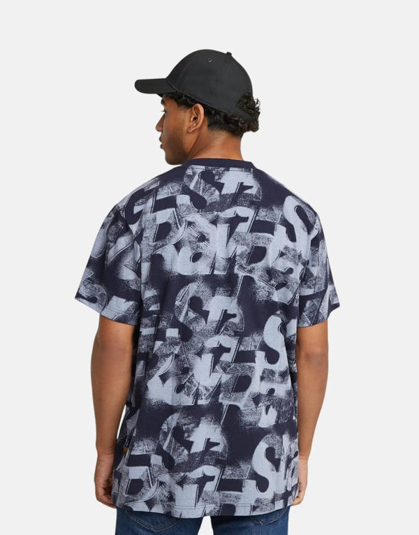 G-Star RAW Men's Sprayed Letters Loose Fit Organic Cotton Graphic T-Shirt Osaka Blue