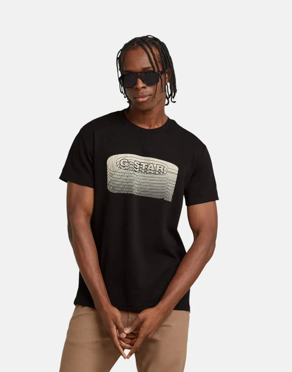 Men's G-Star RAW Stacked Old Skool Logo Black Organic Cotton Tee