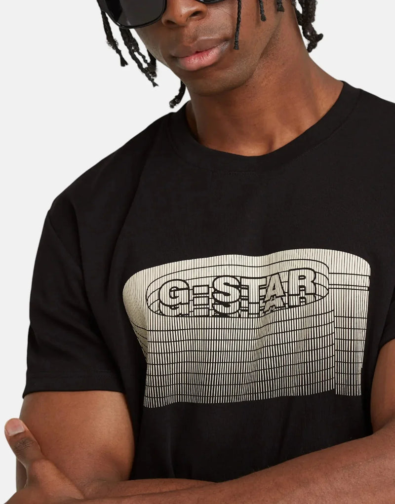 Men's G-Star RAW Stacked Old Skool Logo Black Organic Cotton Tee