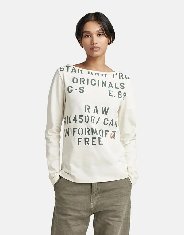 G-Star RAW Women's Organic Cotton Stencil Graphic Long Sleeve Top