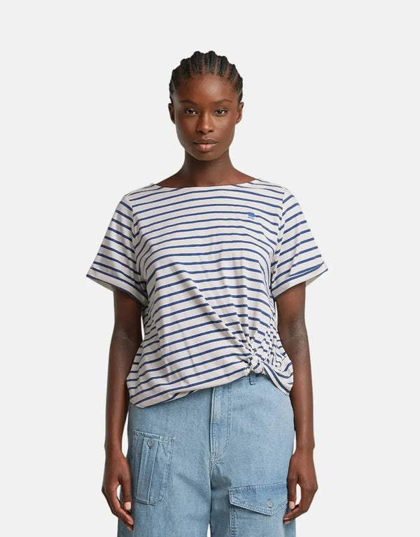 G-Star RAW Women's Organic Cotton Striped Knot T-Shirt with Rolled Sleeves