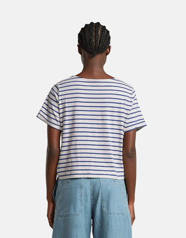 G-Star RAW Women's Organic Cotton Striped Knot T-Shirt with Rolled Sleeves