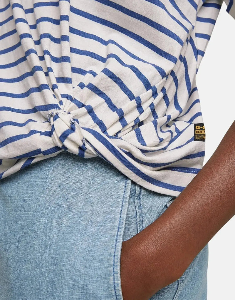 G-Star RAW Women's Organic Cotton Striped Knot T-Shirt with Rolled Sleeves