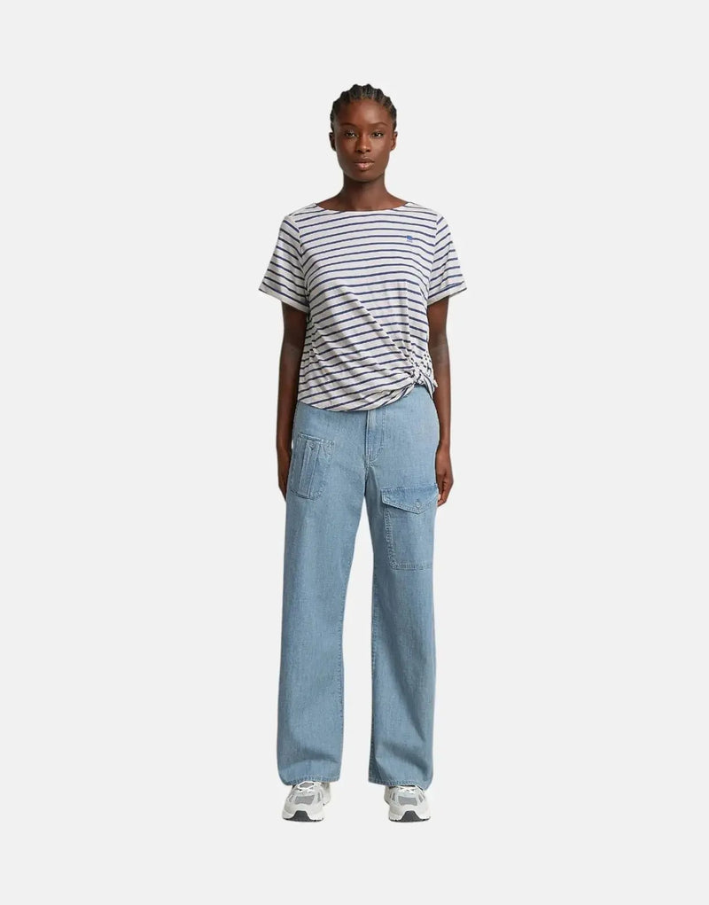 G-Star RAW Women's Organic Cotton Striped Knot T-Shirt with Rolled Sleeves