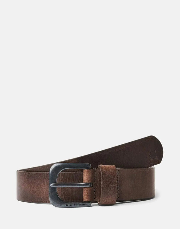 Men's Rugged Full-Grain Leather Belt with Antiqued Buckle - G-Star RAW Zed