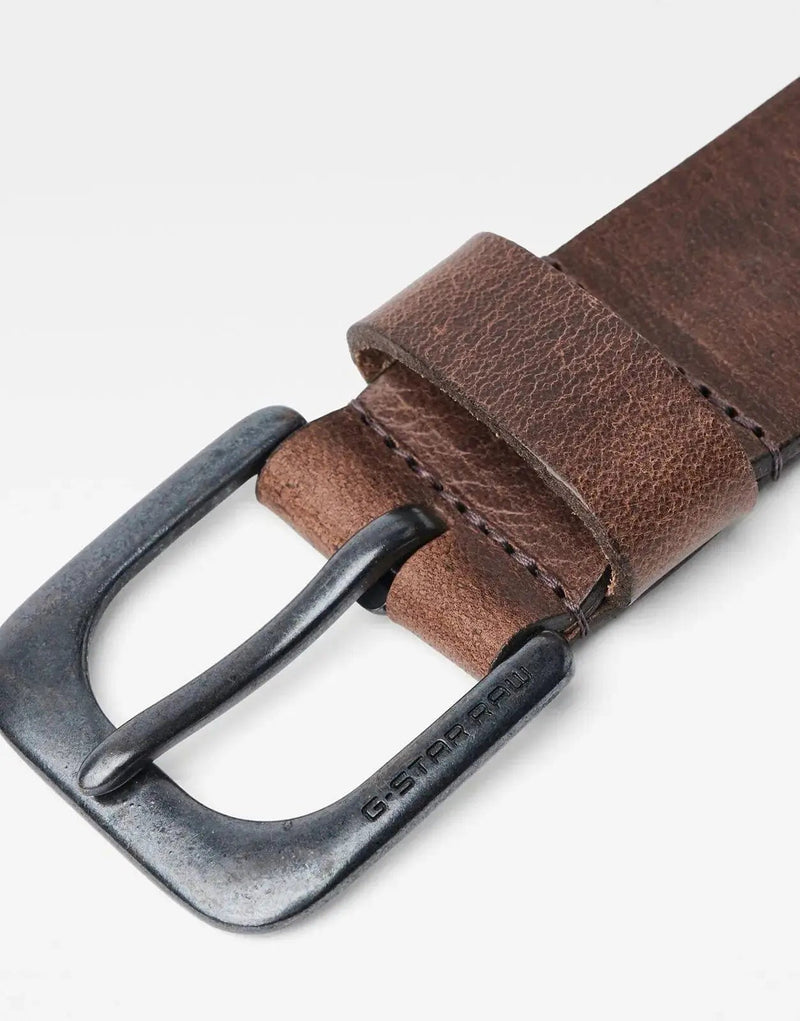 Men's Rugged Full-Grain Leather Belt with Antiqued Buckle - G-Star RAW Zed